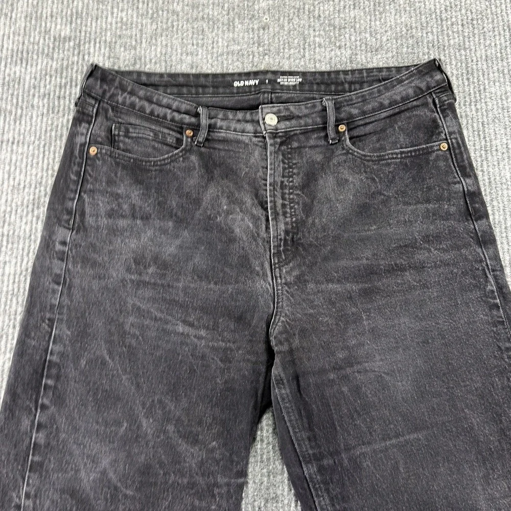 Old Navy Sky Hi Wide-Leg Jeans Womens 16 Charcoal Wash High‎ Rise Raw Hem Denim